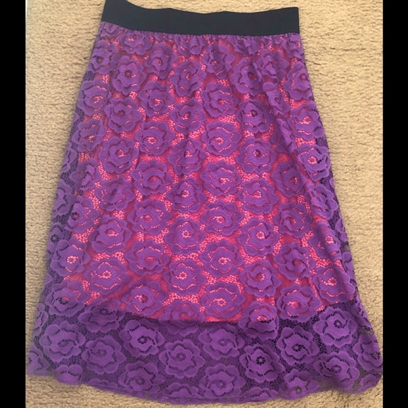 LuLaRoe Purple Floral Lace Lola Midi Skirt